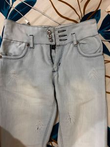 Distressed Light Wash High-Waisted Jeans