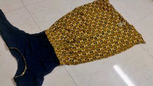 Navy Blue And Yellow Combination Dress
