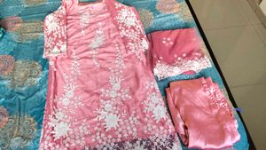 Pink Net Kurta Set