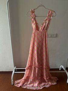 Chiffon Frill Halter Tier Ruffle Maxi Dress
