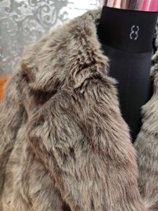 Faux Grey Mid-Length Fur Coat