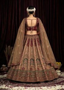 maroon velvet Bridal Lehenga Choli