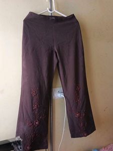 Brown Embellished Flare Pants