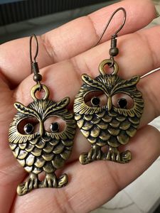 Oxidised Owl Earrings - Golden