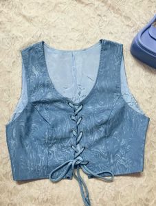 Blue Front Tie Corset Pattern Top
