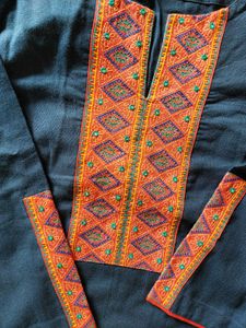 Blue Handloom Kurta With Embroidered Effects