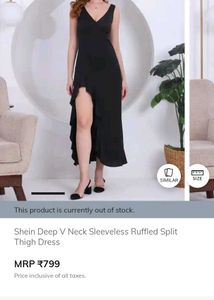 Chic Black Ruffle Slit Dress