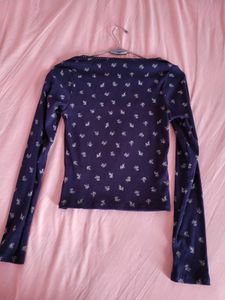 H&amp;M Navy Blue  Floral Long Sleeve Top