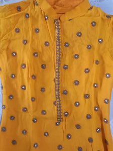 Yellow Mirror Work Kurti
