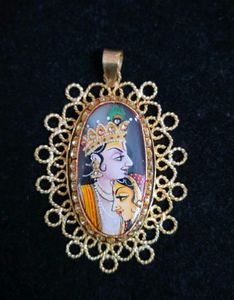 Radha Krishna Hand Painted Semi-precious Pendant!!