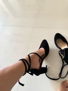 Black Tie-Up Heels