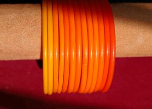 Vibrant Orange &amp; Yellow Glass Bangles –Set of [12]