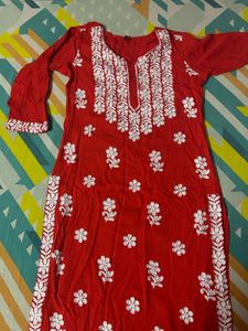 Embroided Red Kurta
