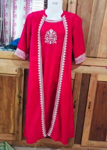 Red Embroidered Kurta