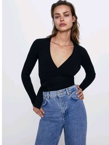 Zara Ribbed Knit Wrap Top