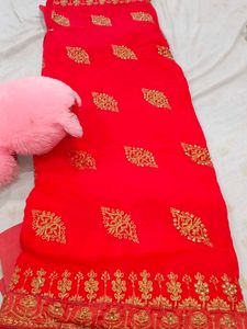 Red Embellished Saree