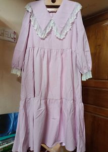 PINK TIERED DRESS WITH LACE COLLAR