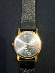 Sonata Mens Black Lather Strap Watch