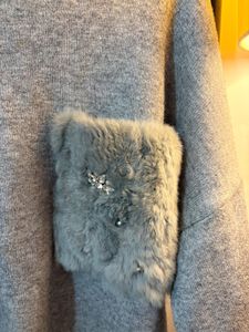 Gray Sweater with Fur Pocket
