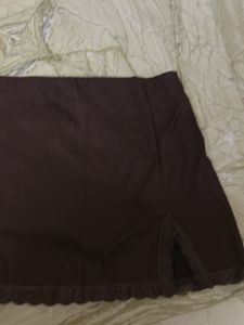 Brown Lace Trim Mini Skirt
