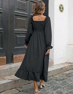 Black Smocked Ruffle Dress