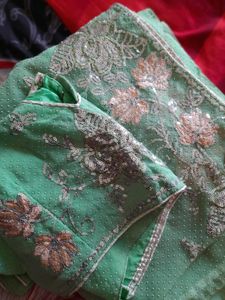 Heavy Embroidery Shiny Saree With Blouse