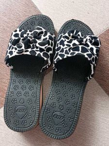 Cow Print Bow Slides