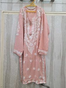Chikankari Embroidered Peach Kurta
