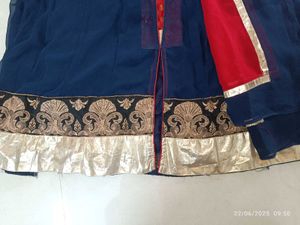 Xl Blue Embroidered Georgette Gown&amp; Dupat