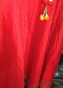Elegant Red Silk Kurti with Gold Tassels