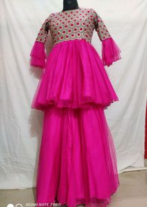 Hot pink Heavy Top With Net bottom And Garara