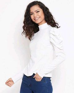 Chic White Long Puff Sleeve Top XL