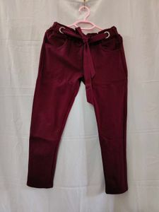 Burgundy Tie-Waist Pants