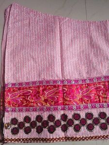 Pink Striped Skirt with Embellishments
