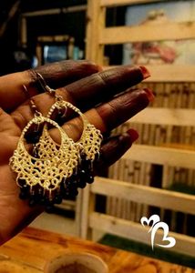 Gold &amp; Black Beaded Dangle Earrings
