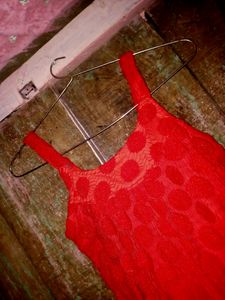 Cherry Red Color Full Sleeve Less Net Top
