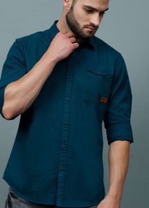 HERE&NOW Men Teal Slim Fit Cotton Casual Shirt