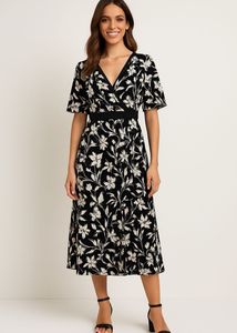 Brown And White Floral Dress