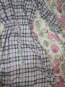 Lilac Plaid Shirt Dress