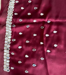 Brand New Hand Embroidered Maroon Mirror Saree