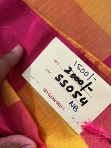 Yellow And Pink Checked Silk Saree