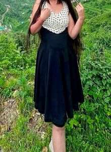 KOREAN BLACK &amp; WHITE POLKA DOT DRESS