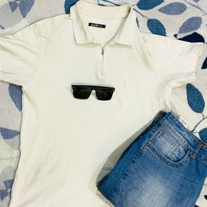Beautiful Textured off White Polo T-shirt