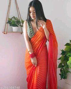 Striped Orange & Red Saree