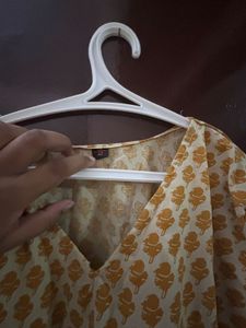 Jaipuri Yellow Full Sleeved Short Kurti