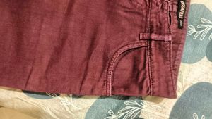 Maroon Wide Leg Slit Jeans