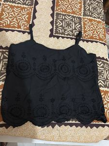 Black Embroidered Tank Top
