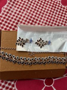 Rose Gold Plated Jewellry Set With Black Kundan