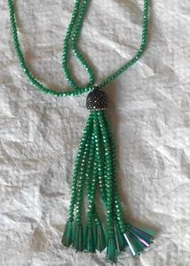 Long Heart &amp; Pearl Necklace 🦪 + stone chain 💚