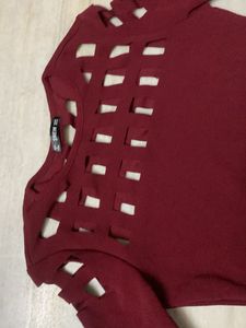 Burgundy Cutout Long Sleeve Dress